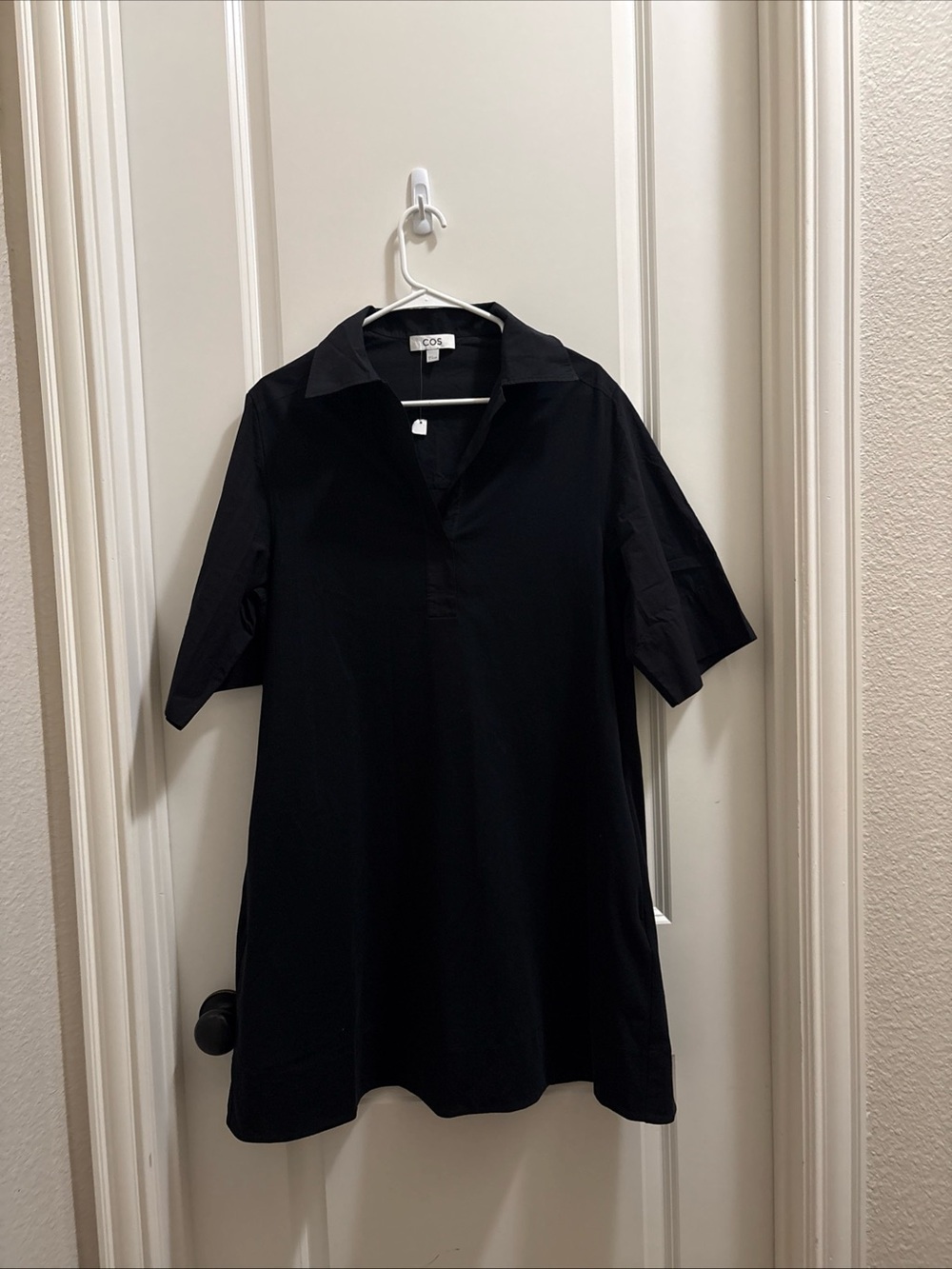 NWT COS Black Poplin Shirt Shift Dress Size Small Minimalist Quiet Luxury